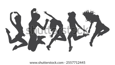 Dance icon girl Children dancing street dance silhouette vector illustration. Group people dancing silhouette set. Figure happy active young men and women simple cartoon collection