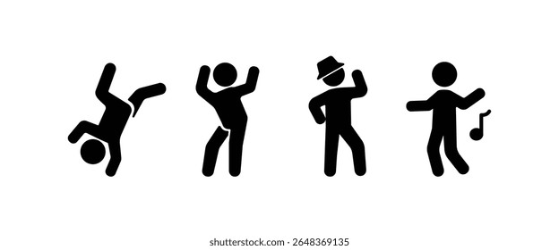 Dance icon set with various styles. Among them are  Steet dance, Zumba, Jazz, Ska and dance, Flat icon of Dance with transparent background.