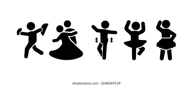 Ícone de dança definido com vários estilos. Entre eles estão Squere, Ballroom, Belly dance, Ballet e dança latina, ícone Plano de Dança com fundo transparente.