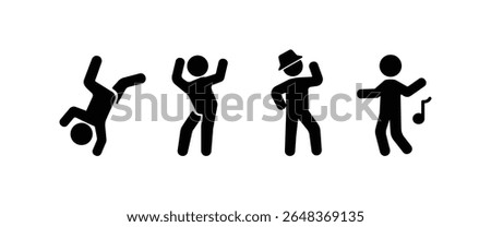 Dance icon set with various styles. Among them are  Steet dance, Zumba, Jazz, Ska and dance, Flat icon of Dance with transparent background.