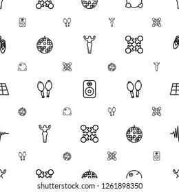 dance icons pattern seamless white background. Included editable outline dancing woman, speaker, dancing emoji, disco ball, maracas, roundelay icons. dance icons for web and mobile.
