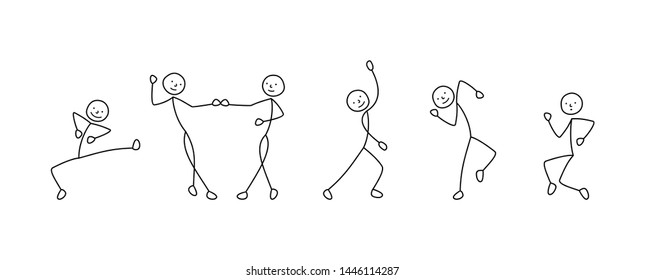 dance illustration, stick figure man dancing, isolated drawings sketch 