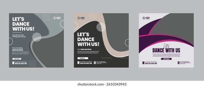Dance learning school editable social media post, banner, ad template, social media square flyer or poster for dancing school web banner design