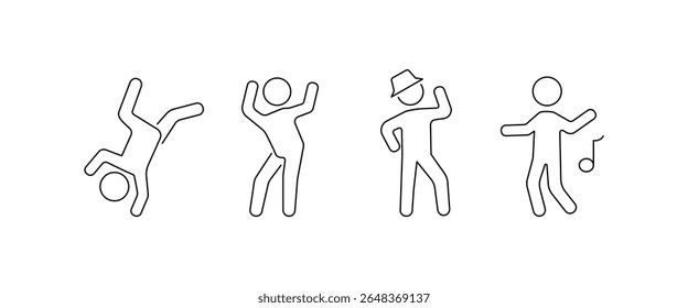 Dance line icon set with various Dance styles. Among them are Steet dance, Zumba, Jazz, Ska and more, Icon of Dance with transparent background. Editable Stroke.