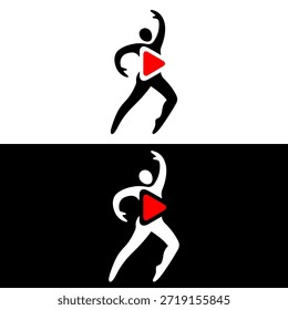 Logotipo de la danza con la bailarina de la silueta con el Botón del juego y la tipografía audaz
