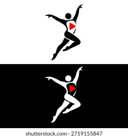 Dance Logo with Silhouette Dancer with play button and Bold Typography