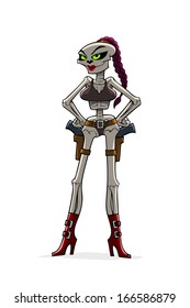 Dance Macabre. Girl bone raider with two guns.