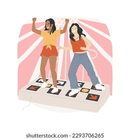 Dance machine isolated cartoon vector illustration. Dancing game, teens hanging out, leisure time, socialization, happy diverse people use disco machine, having fun vector cartoon.