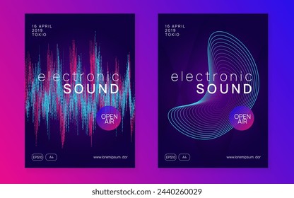 Dance Magazine. Fest Event. Green Sound Background. Electronic Beat Invitation. Violet Party Banner. Festival Cover. Dj Concert Element. Pink Dance Magazine