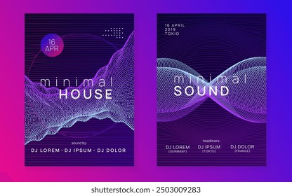 Dance Magazine. Night Club Set. Sound Festival Element. Concert Cover. Pink Discotheque Poster. Soundwave Beat Invitation. Violet Music Event. Blue Dance Magazine
