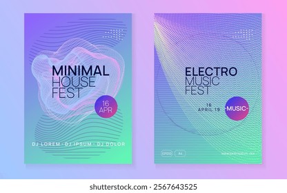 Dance Magazine. Party Electro Graphic. Violet Fest Poster. Nightclub Disco Invitation. Music Flyer. Festival Cover. Pink Night Club Banner. Green Dance Magazine