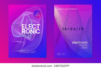 Dance Magazine. Psychedelic Disco Invitation. Night Club Set. Pink Techno Event. Festival Invite. Discotheque Electro Template. Violet Music Flyer. Blue Dance Magazine