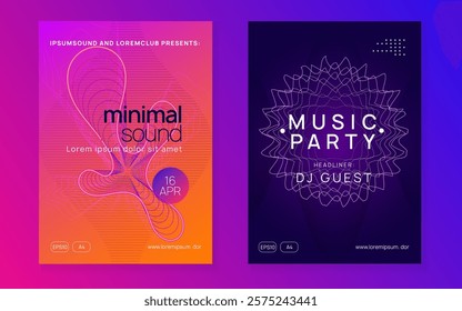 Dance Magazine. Psychedelic Radio Invitation. Pink Techno Background. Music Festival Graphic. Night Club Event. Green Dj Flyer. Concert Vector. Violet Dance Magazine