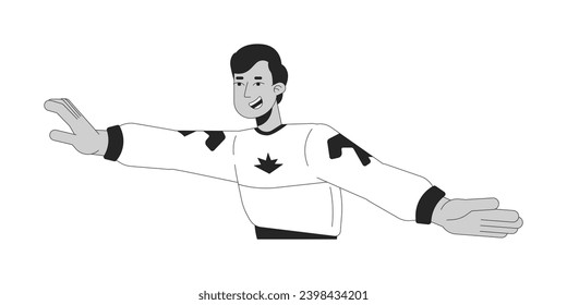 Dance move with hands indian man black and white 2D line cartoon character. South asian guy disco clubbing isolated vector outline person. Nostalgia performance monochromatic flat spot illustration