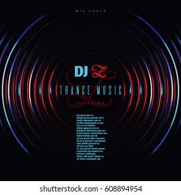 Dance music club party vector poster with dj mixing vinyl disc. Disco techno trance music, illustration of electronic trance mixing audio