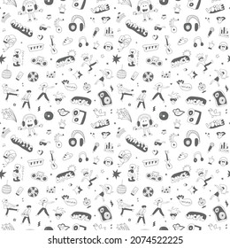 dance music doodles seamless vector pattern