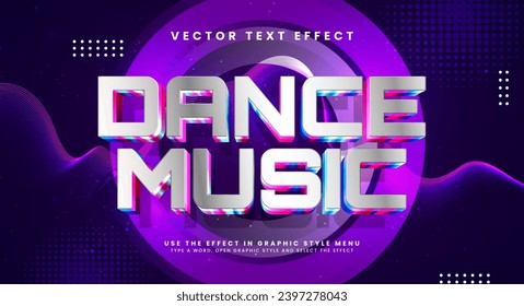 Dance music editable text style effect. Vector text effect with a luxurious neon light theme, suitable for night event posters.