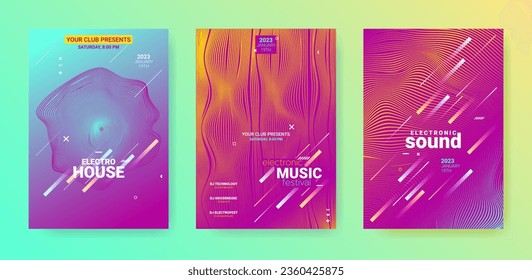 Dance Music Flyer. Electro Party Cover. Vector Dj Background. Gradient Wave Circle. Blue Purple Dance Music Flyer. Technology Fest Banner. Techno Sound Poster. Dance Music Flyer Set.
