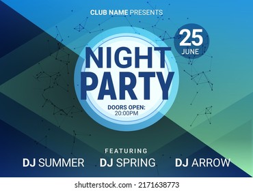 Dance Music Night Poster Background. Night Club Music Concert DJ Flyer Vector Design Glow Abstract Banner Event Show Techno Electro House