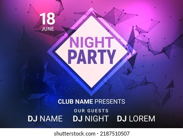 Dance Music Night Poster Background. Night Club Music Concert DJ Flyer Vector Design Glow Abstract Banner Event Show Techno Electro House