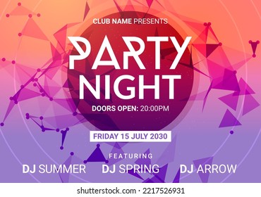 Dance music night poster background. Night club music concert DJ flyer vector design glow abstract banner event show techno electro house