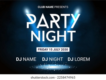 Dance music night poster background. Night club music concert DJ flyer vector design glow abstract banner event show techno electro house