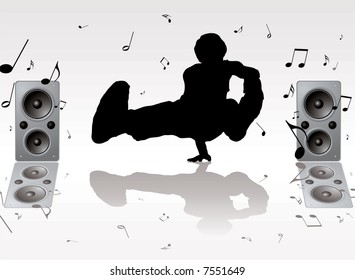 dance music pose with two speakers and musical notes