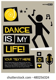 Dance Is My Life (Flat Style Vector Illustration Quote Poster Design) with Text Box