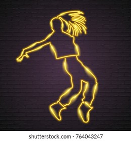 Dance Neon Light Glowing Yellow Colour Graphic Vector Illustration