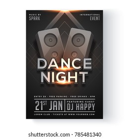 Banner de baile nocturno o diseño de volante con altavoces.