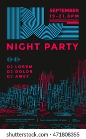 Dance night party design poster. Dj battle show. line abstract equalizer. Vector illustration