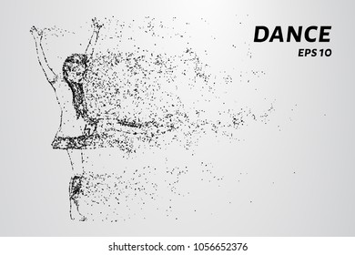 Dance of the particles. The dancer consists of circles and points. Vector illustration.