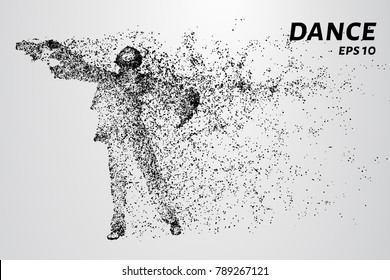 Dance of the particles. The dancer consists of circles and points. Vector illustration