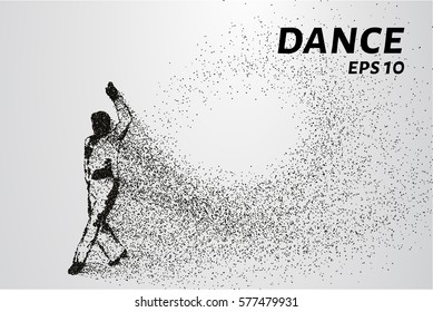 Dance of the particles. Dancer silhouette consists of circles and points. Vector illustration.