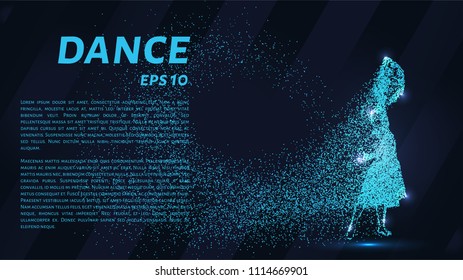 Dance of the particles. Girl in a beautiful dress dancing