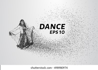 Dance of the particles. Girl in a beautiful dress dancing.