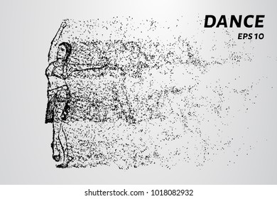 Dance of the particles. Girl in dance consists of dots and circles.