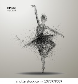 Dance of the particles.Ballet dancer girl consists of dots and circles