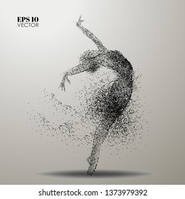 Dance of the particles.Ballet dancer girl consists of dots and circles