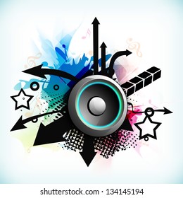 Dance party background with creative abstracts and loud speakers background.