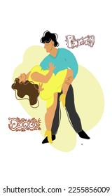 Dance Party banner concept. Couple dance man and women. Vector cartoon style.