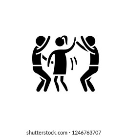 Dance party black icon, vector sign on isolated background. Dance party concept symbol, illustration 