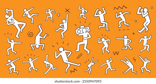 Dance party dancing people characters doodles vector background