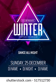 Dance Party, Dj Battle Poster Design. Winter Disco Party. Music Event Flyer Or Banner Illustration Template.