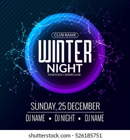Dance Party, Dj Battle Poster Design. Winter Disco Party. Music Event Flyer Or Banner Illustration Template.