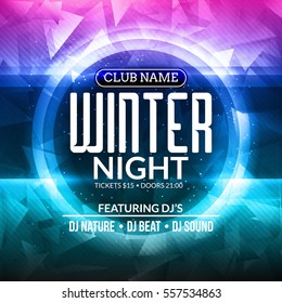 Dance Party, Dj Battle Poster Design. Winter Disco Party. Music Event Flyer Or Banner Illustration Template