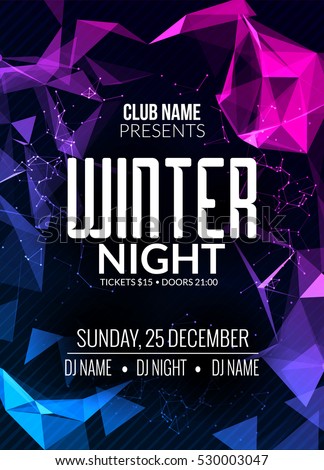 Dance party, dj battle poster design. Winter cold ice disco party. Music event flyer or banner decoration illustration template