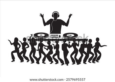 Dance Party with DJ and Crowd Silhouettes