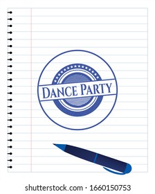 Dance Party drawn with pen strokes. Blue ink. Vector Illustration. Detailed.