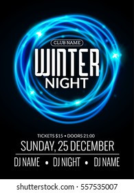 Dance party flyer, dj battle poster design. Winter night disco party. Music event flyer or banner illustration template